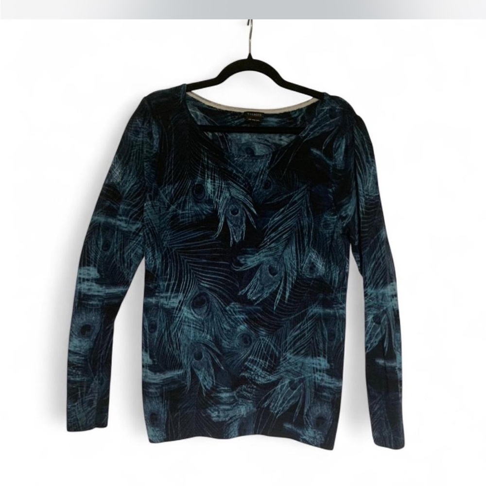 Y2K Sweaterweather Talbots Blue and Black peacock feather top Size L